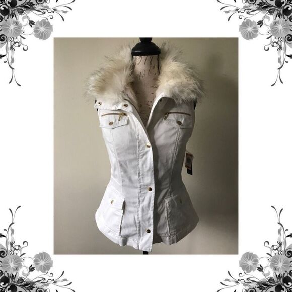 NWT INC Vintage Gorgeous Petite M Convertible Faux-Fur Anorak Vest White 4 in 1 - Picture 4 of 12